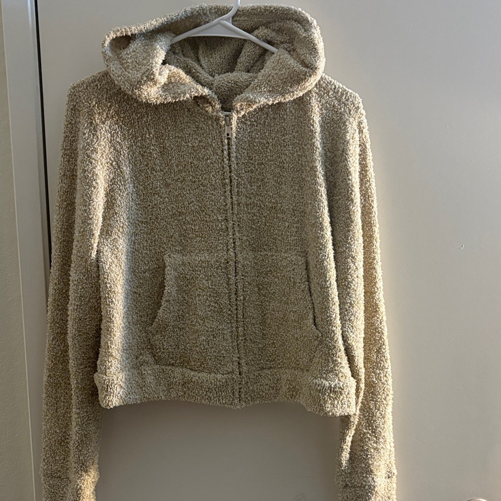 Cozy Tan Hooded Zip-Up Jacket